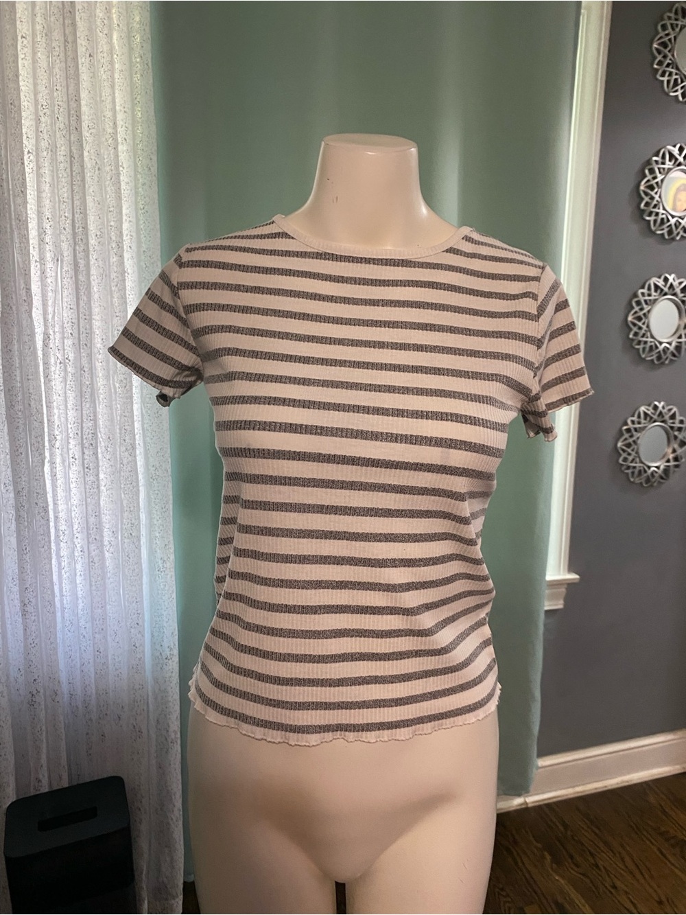 Striped Short-Sleeve Ribbed Tee - Picture 2 of 5